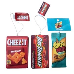 3pc Food Ornaments Cheez-it, Hot Tamales & Corn Nuts